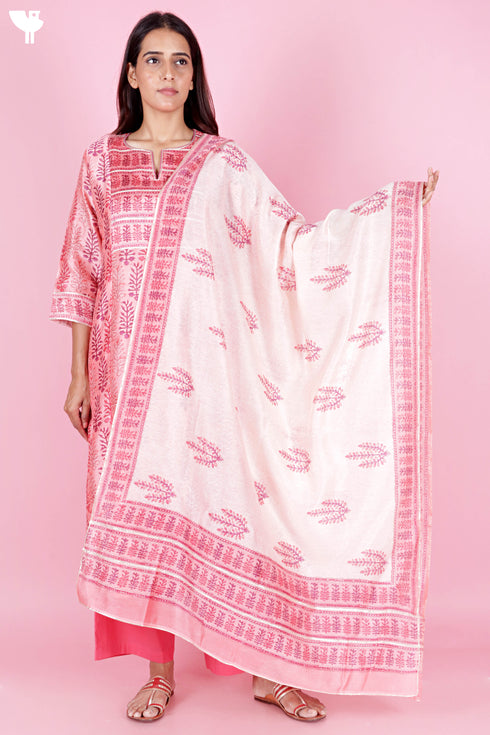 Chanderi Silk Kurta Dupatta And Pant Set With Block Print